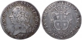 Carlo Emanuele III (1730-1773) Monetazione per la Sardegna - Scudo Sardo 1768 - MIR 957/a - R2 MOLTO RARO - Ag gr. 23,23 
qSPL

Shipping only in It...