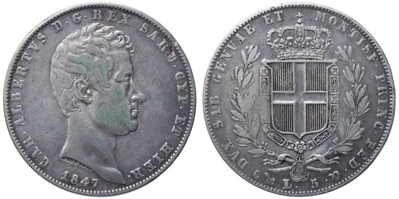 Carlo Alberto (1831-1849) 5 Lire del II° tipo 1847 - Zecca di Genova - Gig. 85 -...