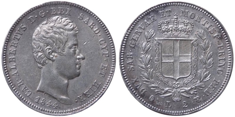 Carlo Alberto (1831-1849) 2 Lire 1844 - Zecca di Genova - Gig. 105 - R2 MOLTO RA...