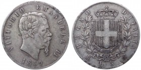 Vittorio Emanuele II (1861-1878) 5 Lire del II° tipo 1869 - Zecca di Milano - Gig. 39 - NC - Ag
BB

Shipping only in Italy