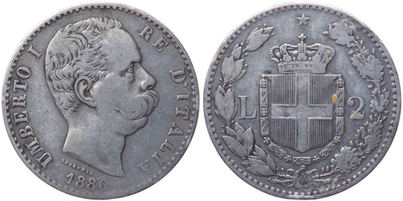 Umberto I (1878-1900) 2 Lire 1886 del I° tipo - Zecca di Roma - Gig. 30 - Ag
qB...