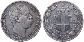 Umberto I (1878-1900) 2 Lire 1899 del II° tipo - Zecca di Roma - Gig. 34 - NC - Ag
BB+

Shipping only in Italy