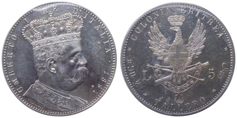 Eritrea - Umberto I (1890-1896) 5 Lire o Tallero 1891 - Zecca di Roma - Gig. 1 -...