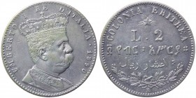 Eritrea - Umberto I (1890-1896) 2 Lire o 4/10 di Tallero 1890 - Zecca di Roma - Gig. 3 - NC - Ag
SPL

Shipping only in Italy