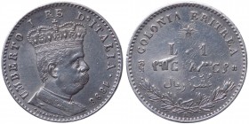 Eritrea - Umberto I (1890-1896) 1 Lira o 2/10 di Tallero 1896 - Zecca di Roma - Gig. 7 - R2 - MOLTO RARO - Ag
SPL

Shipping only in Italy