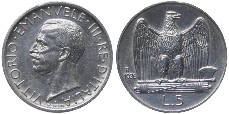 Vittorio Emanuele III (1900-1943) 5 Lire 1926 "Aquilotto" con bordo stretto - Gi...