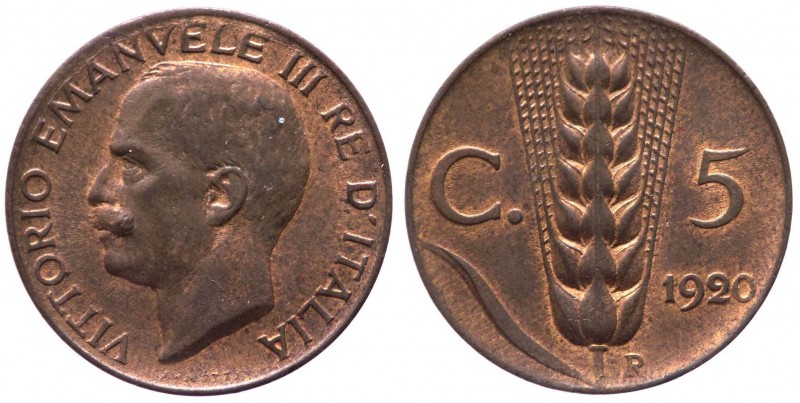 Vittorio Emanuele III (1900-1943) 5 Centesimi 1920 "Spiga" del II° Tipo - Gig. 2...