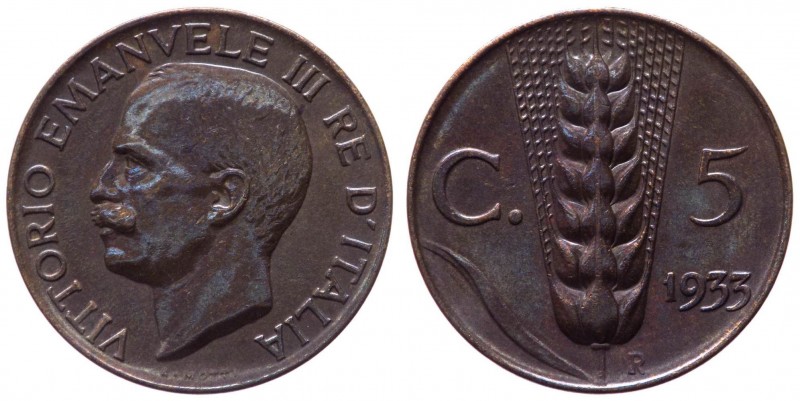 Vittorio Emanuele III (1900-1943) 5 Centesimi 1933 "Spiga" del II° Tipo - Gig. 2...