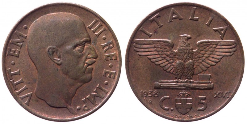 Vittorio Emanuele III (1900-1943) 5 Centesimi 1938 Anno XVI "Impero" del I° Tipo...