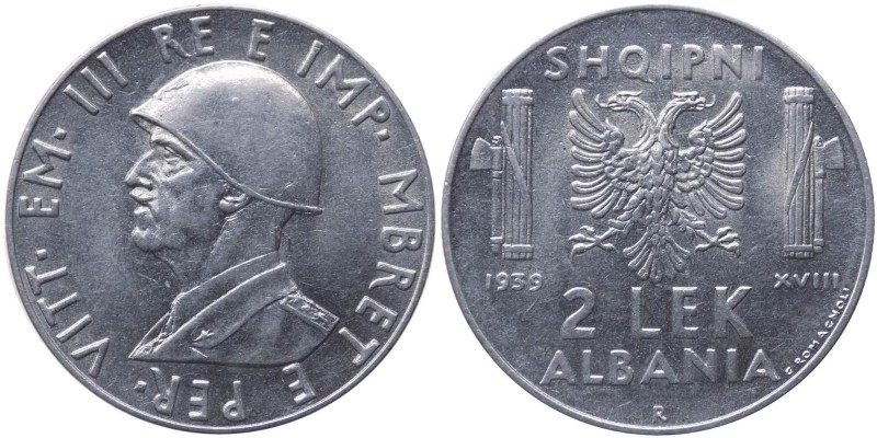 Albania - Vittorio Emanuele III (1900-1943) 2 Lek 1939 Anno XVIII - Gig. 3 - Ac-...