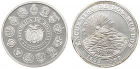 Bolivia - Moneta Commemorativa - Repubblica Boliviana (dal 1825) 10 Bolivianos 1991 commemorativi di Cerro Rico a più grande miniera d'argento del mon...