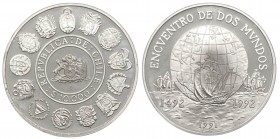 Cile - Moneta Commemorativa - Repubblica del Cile (dal 1818) 10000 Pesos 1992 commemorativa del 500° anniversario della scoperta dell'America - KM 230...
