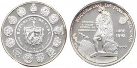 Cuba - Moneta Commemorativa - Repubblica di Cuba (dal 1962) 10 Pesos 1992 commemorativi del 500° anniversario della scoperta dell'America con la statu...