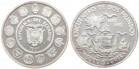 Ecuador - Moneta Commemorativa - Repubblica dell' Ecuador (dal 1822) 5000 Sucres 1992 commemorativa del 500° anniversario della scoperta dell'America ...
