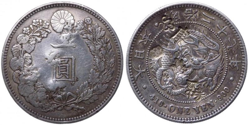 Giappone - Meiji (1867-1912) 1 Yen del tipo piccolo con punzonatura - Cfr. YA253...