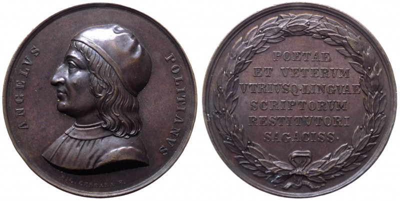 Medaglia databile tra i 1770 e il 1856 commemorativa di Agnolo Poliziano (1454-1...