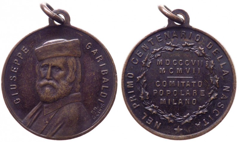 Medaglia emessa nel 1907 commemorativa del primo centenario della nascita di Giu...