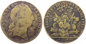 Carlo Emanuele III (1730-1773) gettone emessa nel 1758 celebrativa delle virt&ugrave; e dell'onore del principe - al rovescio &egrave; rappresentato u...