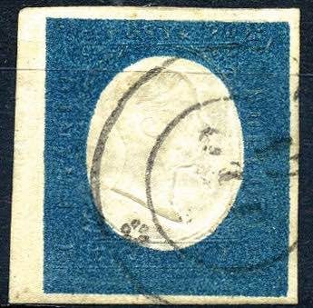 SARDEGNA - 1854 Cent. 20 effigie - azzurro - (8) - Ben marginato
(US)/Usato

...