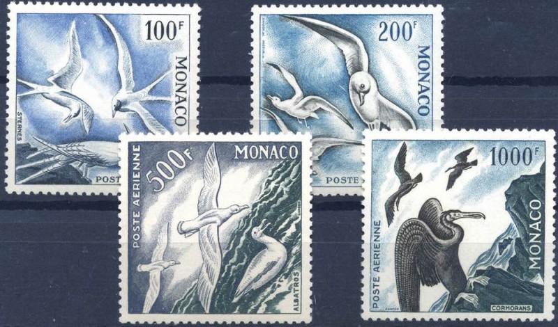 MONACO - Posta Aerea - 1955 - Uccelli marini - Un. A55/58 - Cat. 550 €
(**)/Nuo...