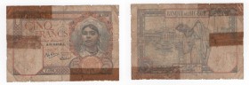 Algeria - Banca dell'Algeria - 5 Francs 17/02/1941 - Serie V4950 n°676 - P77 - Pieghe / Strappi / Scotch
n.a.

Shipping only in Italy