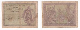 Algeria - Banca dell'Algeria - 20 Franchi 23/02/1943 - "Occupazione Alleata" - Serie T88 n°614 - P92a - Pieghe / Strappi 
n.a.

Shipping only in It...