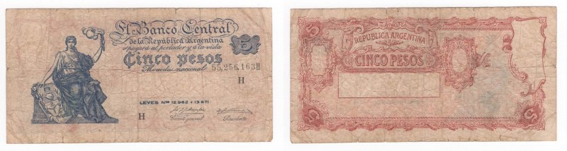 Argentina - Repubblica Argentina - Cinco Pesos 1951-1959 "Progreso" - N°55,256,1...