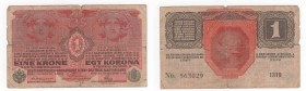 Austria - Impero Austro-Ungarico (1867-1919) 1 Krone 1919 (old 1916) "Deutschosterreich" - N&deg;563029 - P49 - Pieghe / Strappi / Macchie
n.a.

Sh...