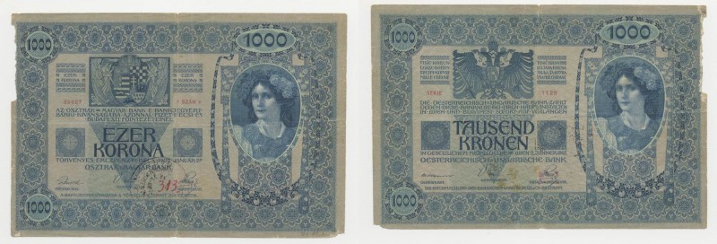 Austria - Repubblica dell'Austria Tedesca - 1000 Kronen 1919 (old 1902) Timbro Y...