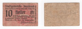 Austria - Notgeld (Banconota di emergenza) 10 Heller 1918 Innsbruck - P#JPR0409a-10 - Pieghe / Strappi 
n.a.

Shipping only in Italy