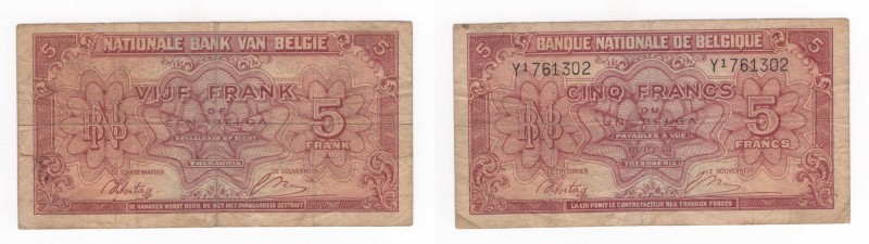 Belgio - Banca Nazionale del Belgio - Regno 1920-1944 - 5 Francs 1943 "Esilio" -...