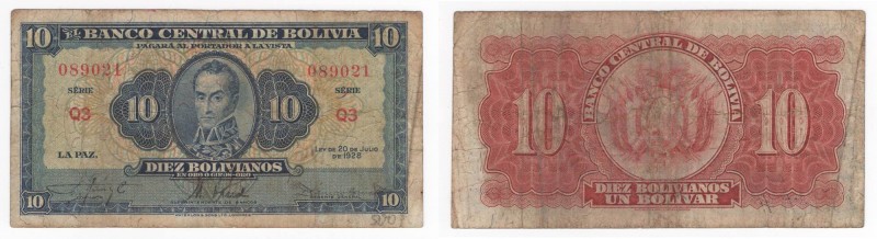 Bolivia - Banca Centrale della Bolivia - 10 Bolivianos 20 Juillet 1928 - Serie Q...