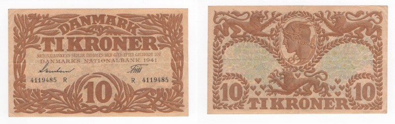 Danimarca - Banca Nazionale della Danimarca - 10 Kroner 1941 - N°R4119485 - Pieg...