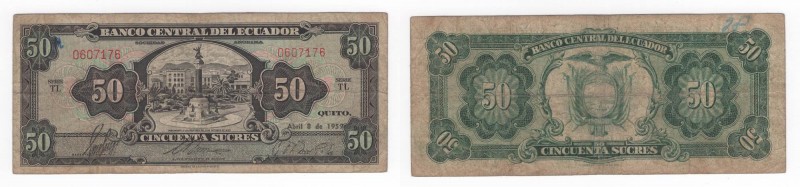 Ecuador - Banca Centrale dell' Ecuador - 50 Sucres 1959 - " Guerra di Indipenden...