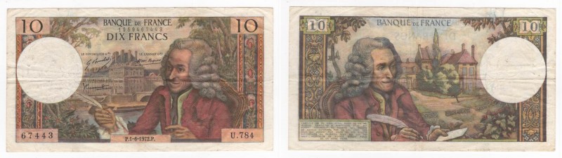 Francia - Banca di Francia - 10 Francs 1972 "Voltaire" - N°U.784 - P147d - Piegh...