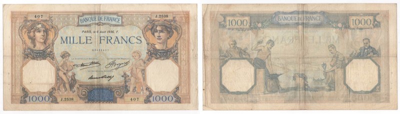 Francia - Banca di Francia - 1000 Francs 1936 "Cérès et Mercure" - N°J.2538 - P7...