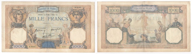 Francia - Banca di Francia - 1000 Francs 21/03/1940 "Cérès et Mercure" - N°D.914...