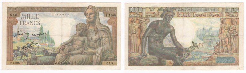 Francia - Banca di Francia - 1000 Francs 1942 "Déesse Déméter" - N°P.1306 - P102...