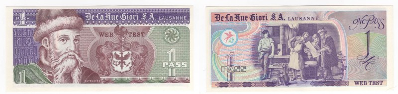 Francia - De La Rue Giori S.A. Lausanne - 1 Pass Web Test - "Gutenberg" - SPECIM...