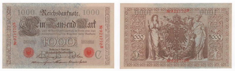 Germania - Impero Tedesco - 1000 Mark 21 Aprile 1910 - "II Reich" - P44b - Piegh...