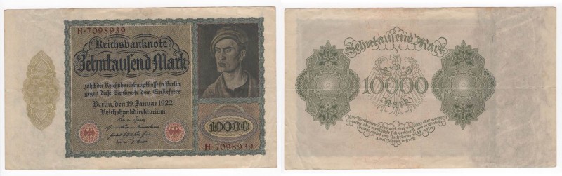 Germania - Repubblica di Weimar - 10000 Mark 19 Gennaio 1922 "Reichsbanknote" - ...