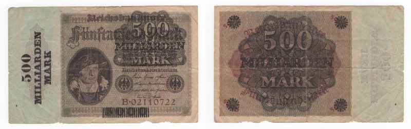 Germania - Repubblica di Weimar - 500 Miliardi Mark 15 Agosto 1923 su 5 Mila Mar...