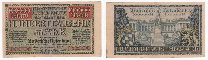 Germania - Banca Centrale Bavarese - 100 Mila Mark 25 Luglio 1923 - PS#928 - Pie...