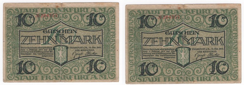 Germania - Notgeld (banconota di emergenza) Frankfurt Am Main - 10 Mark 1918 - P...