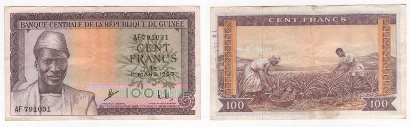 Guinea - Banca Centrale della Repubblica della Guinea -100 Francs 1960 - N°AF791...