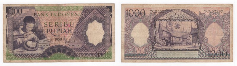 Indonesia - Banca dell'Indonesia - 1000 Rupiah 1958 - N°YCG02297 - P62 - Pieghe ...