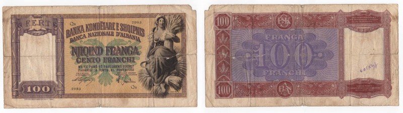 Occupazioni Italiane all'Estero - Banca Nazionale d'Albania - 100 Franchi 1940 -...