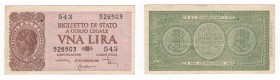 Regno d'Italia (1861-1943) - Luogotenenza - Biglietto di Stato - 1 Lira "Italia Laureata" - N°526503 - Di Cristina/Cavallaro/Parisi - 23/11/1944 - Cra...