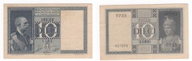 Regno d'Italia (1861-1943) - Vittorio Emanuele III - Biglietto di Stato - 10 Lire "Impero" - N&deg;427094 - Grassi/Porena/Cossu - 1944 XXII - Crapanza...
