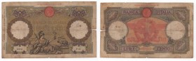 Regno d'Italia (1861-1943) - Vittorio Emanuele III (1900-1943) - 100 lire tipo "Capranesi" - contrassegno fascio - emissione del 17.07.1934 - N°serie ...